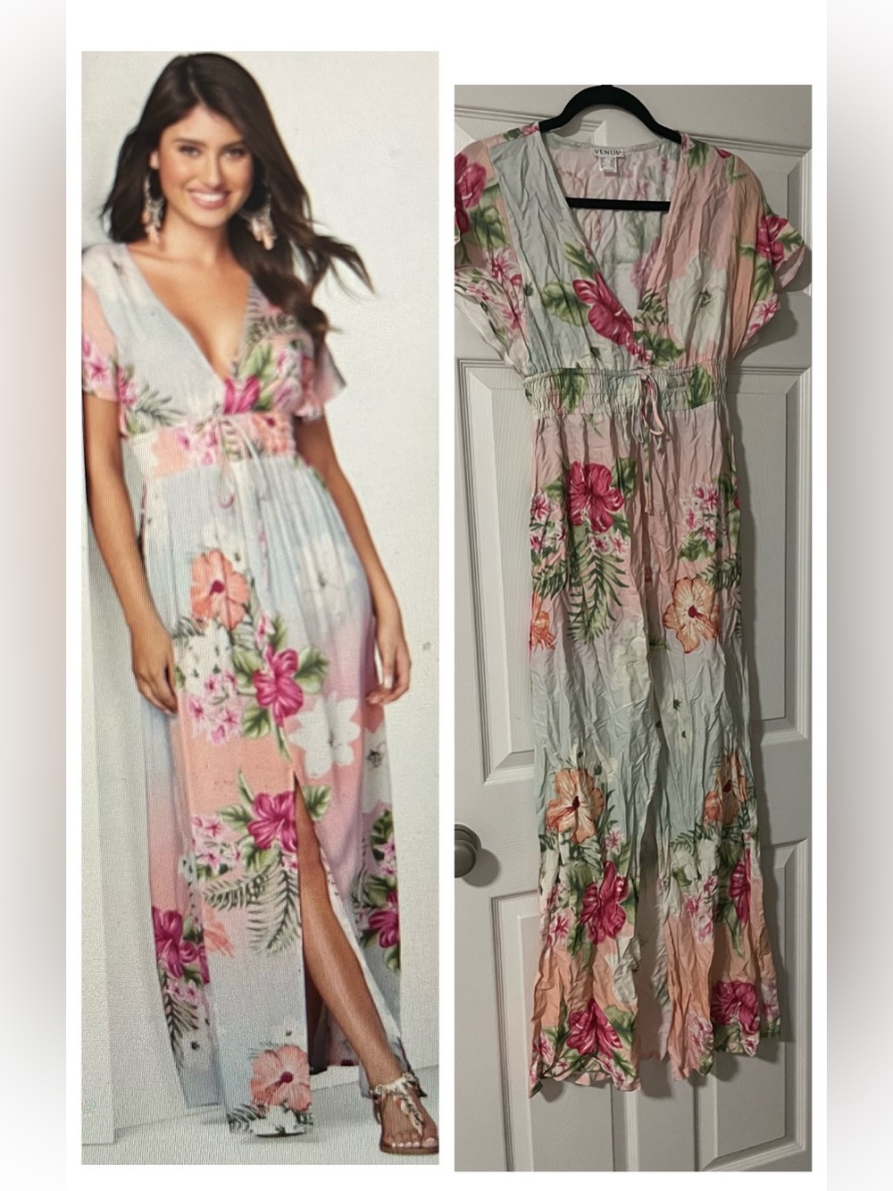 XS Venus tropical Hawaiian I summer resort vacation dress pink floral flowers